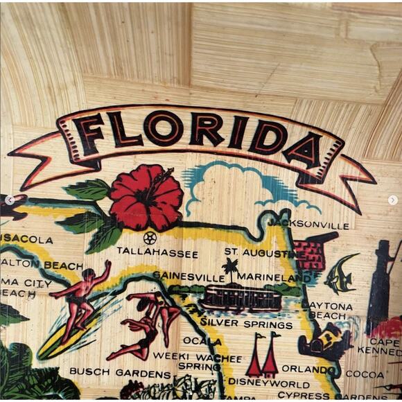 Vintage Florida Tray Bamboo Souvenir Wood Brown - Picture 2 of 8